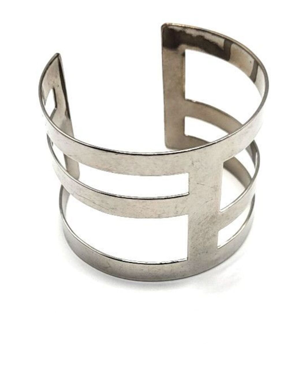 Modernist Minimalist Silver-Toned Metal Geometric Cuff Bracelet Bangle 7.5in